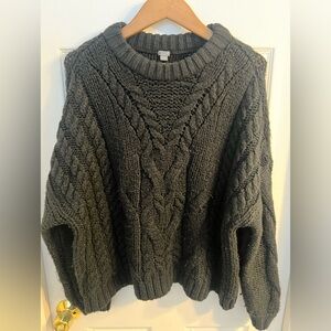 Aerie Black Boho Chunky Cable Knit Heart Sweater SZ M